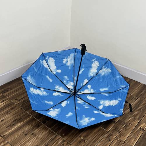 저렴한 밖 ！ 이중 재질 ！ 전자동 블랙 CLEVO 흰 구름 백운 접이식 휴대용 바람막이 어덜트 어른용 남여공용 우산