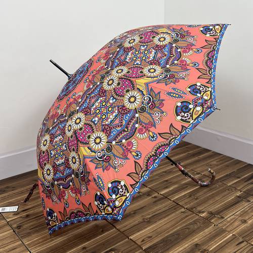 수입 독일 상품 ！ 레트로 우아한 엘레강스 토템 캐슈 꽃 독창적인 아이디어 상품 개성있는 긴 손잡이 장우산 손잡이 자동 섬유 바람막이 우산 여성용