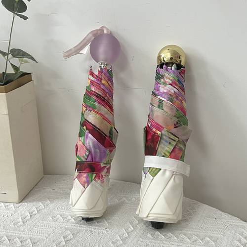 저렴한 밖 ！ 일본 햅번 리틀 플라워 가장자리 접이식 우산 가벼운 가지고 다닐 수 있는 바람막이 3단접이식 수동 만들다 남자 우산 여성용