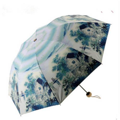 독창적인 아이디어 상품 이중 수묵화 양산 파라솔 프랑스 페인팅 CLEVO 흰 구름 백운 양면 색깔 폴드 클리어 비 우산 가방 우편