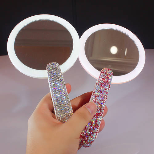 다이아몬드 휴대용 LED 화장거울 홀더 회전 접이식폴더 메이크업 화장 거울 메이크업 라이트 LED 거울