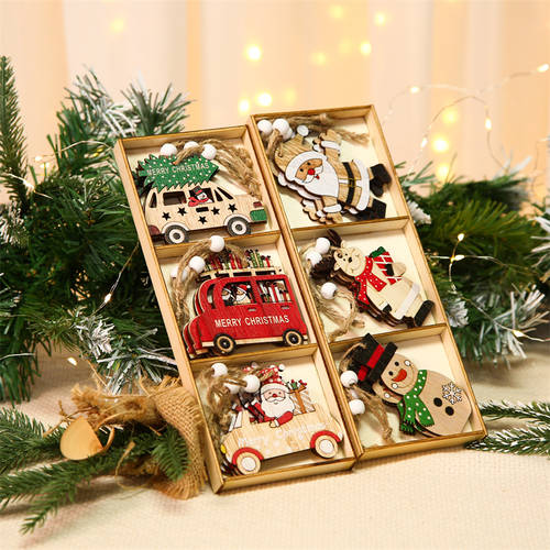 9 개 선물 상자 세트 NEW 크리스마스 절 장식 용품 목재 컬러 고연령 자동차 고카케 크리스마스 조각 트리 꾸미다