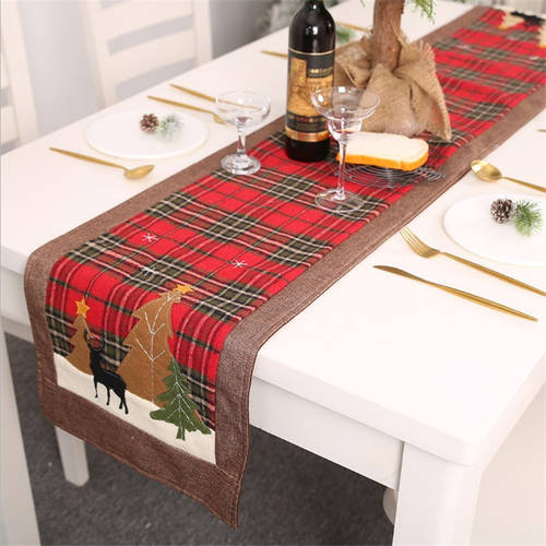 신상 신형 신모델 체크무늬 배너 천 테이블 깃발 사슴 작은 나무 테이블 보 180cm 식탁 테이블 매트 장식품 핫템 크리스마스 식탁보