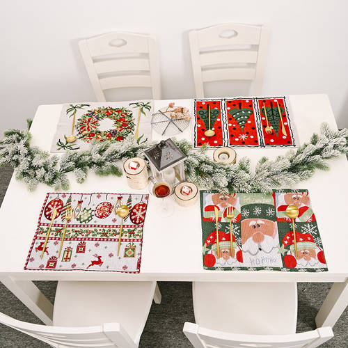 NEW 크리스마스 절 가정용 장식 용품 니트 원단 식탁 테이블 매트 니트 식사 테이블 매트 식탁보 고연령 작은 나무 식탁 테이블 매트