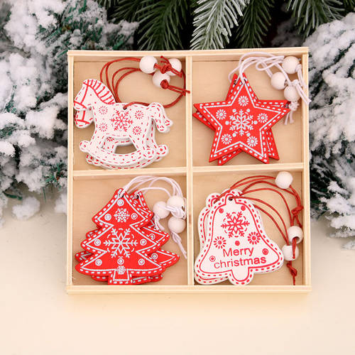 목재 작은 크리스마스 액세서리 크리스마스 트리 액세서리 작은 크리스마스 선물용 나무 박스 콤팩트 고카케 개 페인팅 액세서리