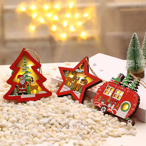 크리스마스 장식 용품 크리스마스 트리 액세서리 목재 컬러 라이트 소형 액세서리 크리스마스 트리 장식품 작은 선물