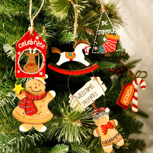 크리스마스 크리스마스 장식 트리 꾸미다 목재 액세서리 산타 클로스 예티 나무 붉은 사슴 진저브레드 맨 캔디 스틱