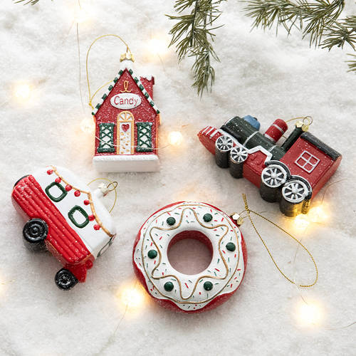 누 오지 크리스마스 장식품 독창적인 아이디어 상품 크리스마스 트리 액세서리 펜던트 거는 장식 된 자동차 집 캔디 쿠키 액세서리