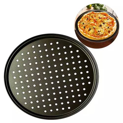 Carbon Steel Non-stick Pizza Baking Pan Mesh Tray Plate Bake