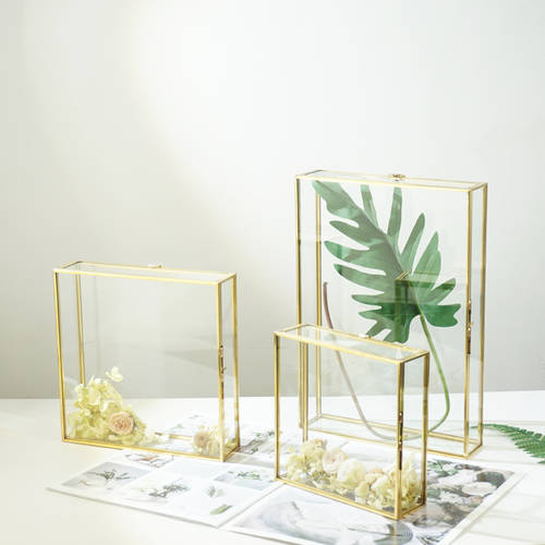 서양식 독창적인 아이디어 상품 사각형 유리 상자 프리저브드 플라워 식물 표본 장식 인테리어 전시용 액자 결혼식 테이블 표면 장식 장식품