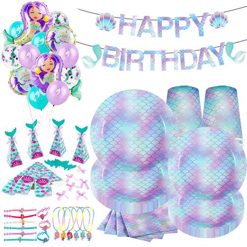 Little Mermaid Disposable Tableware Mermaid Birthday Party H