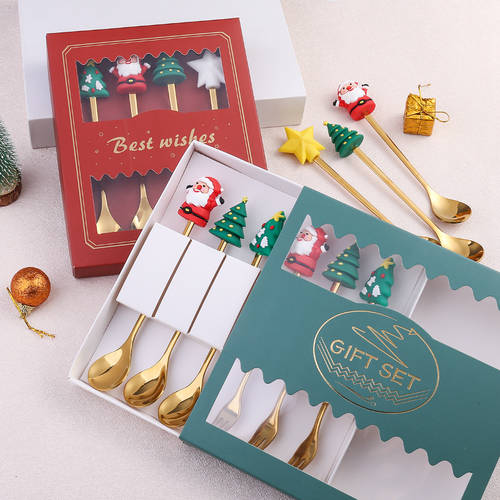 4PCS/2PCS Christmas Gift Cutlery Spoon Fork Set Elk Christma