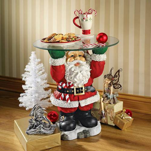 Resin Santa Claus Statues Holding Snack Tray Christmas Figur