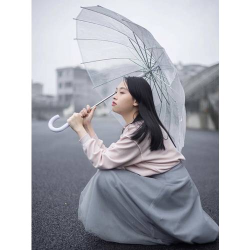 16 뼈 남자 여성용 상큼한 창작 아트 투명 우산 장우산 자동 투명한 비 우산 스타 요즘핫템 셀럽 우산 스트릿샷 우산