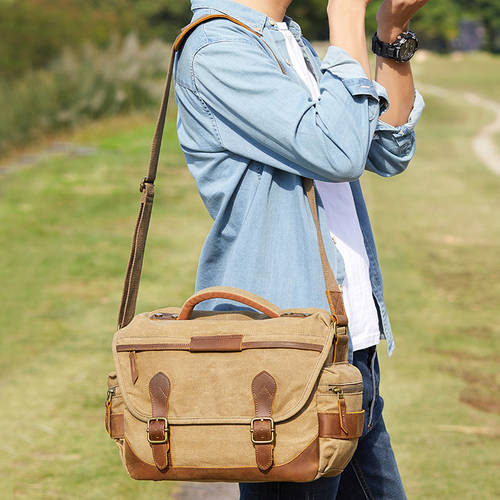 카메라가방 크로스백 휴대용 SLR가방 숄더백 카메라가방 휴대용 레트로 방수 캔버스 캐논 단계 기계 뒷면 가방