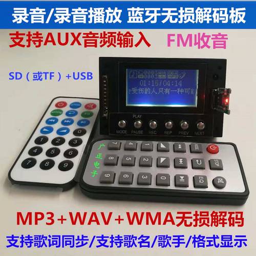 녹음 FM 라디오 차량용 블루투스 스피커 MP3 중국어 노래 가사 동기식 무손실 재생 디코더 5V12V