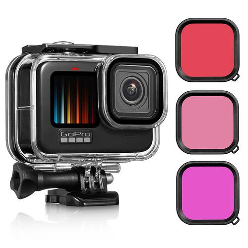 60 미터 방수 케이스 호환 GoPro9 카메라 Hero 9 Black 액세서리 방수케이스 레드 / 퍼플 렌즈필터