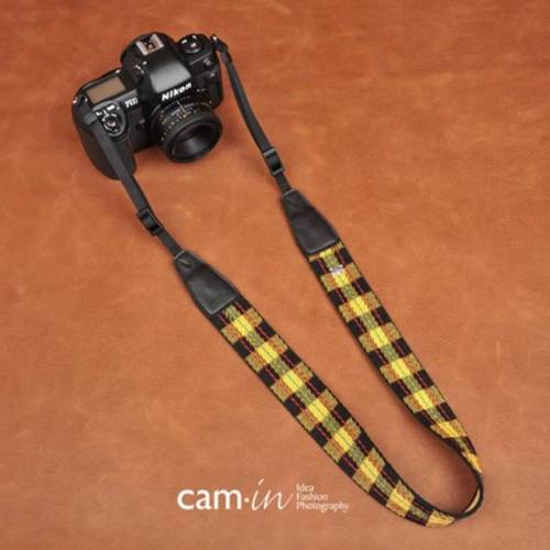 cam-in 옐로우 체크무늬 SLR 디지털 카메라 백 포함 미러리스디카 촬영 넥스트렙 만능형 cam8252