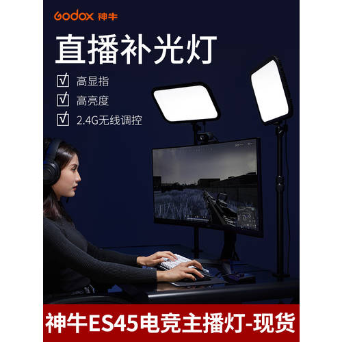GODOX ES45 E-스포츠 스트리머 전등 추락방지 그물망 레드 스트리머 게임 배그 라이브 방송룸 촬영 led 보조등 태블릿 조명
