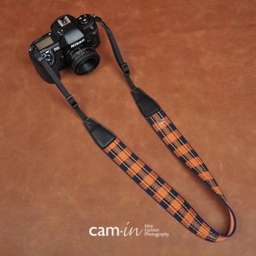 cam-in 주황색 체크무늬 DSLR 디지털카메라 배낭스트랩 미러리스디카 촬영 넥스트렙 만능형 CAM8251