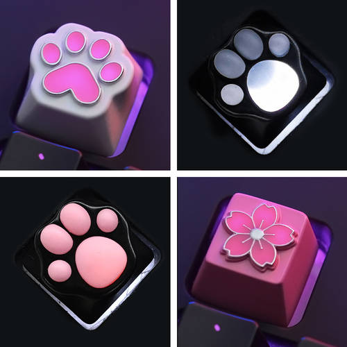 기계식 키보드 알루미늄합금 메탈 핑크색 고양이 발 키캡 코믹 여성용 체리 꽃 실리콘 귀여운 개성있는 투명 키캡