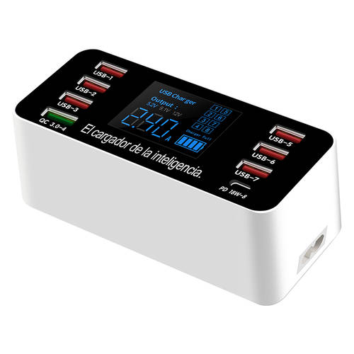 디지털디스플레이 PD18W 포함 QC3.0 포트 스마트 멀티포트 USB 충전기 8 포트 전화 플러그 베이스 스튜디오 USB 고속충전 고출력 다중포트 애플 안드로이드 ...을 통하여 무선 사용 휴대폰 충전 멀티패키지