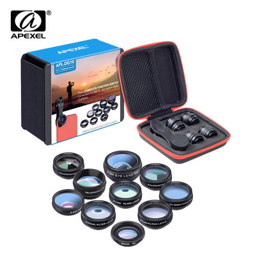 APEXEL Phone lens kit universal 10 in 1 Fisheye Wide Angle m