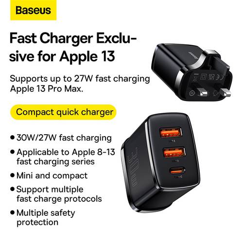 BASEUS 영국 규격 충전기 10.5W 듀얼포트 USB 빠른 충전이 적합합니다. 애플 아이폰 14 안드로이드 3 포트 30W 영국 표준 홍콩버전 17W 멀티포트 HUOJIAN 플러그 여행용 범용 미니 영국인 고속충전 마카오