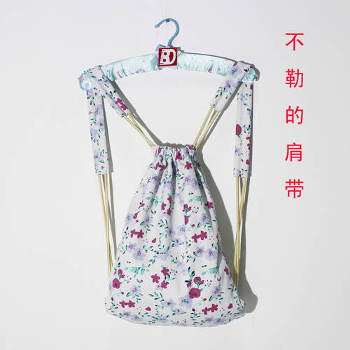 【 가득한 E】 드로즈스트링 백팩 상큼한 꽃무늬 캔버스 드로우스트링 스포츠 헬스 피크닉 사이클링 가방