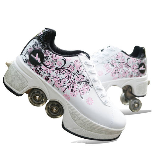 NEW 트랜스폼 구두 2륜 도망자 신발 남성 아이 더블 바퀴 스케이트화 어덜트 어른용 롤러 스케이트 신발 여성 사륜 스케이트 신발 틱톡