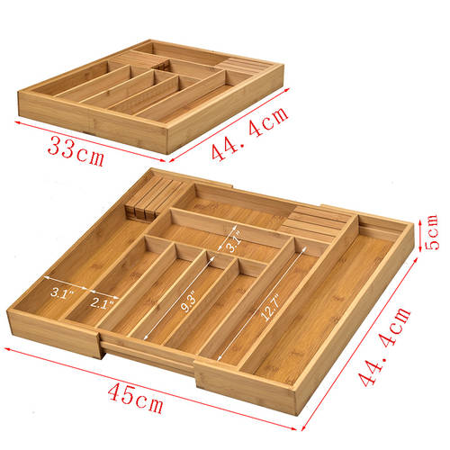 길이조절가능 나이프 상자 대나무 재질 조절가능 칸분리 Shixi 식사 기구 식기 받침대 가정용 부엌용 용 제품 보관 상자