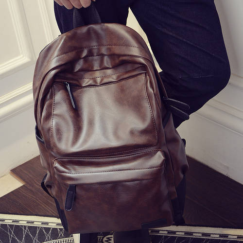 Men women pu leather backpack school bags for men and women