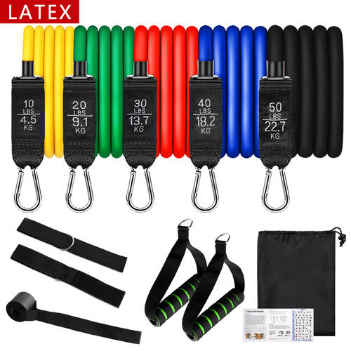 11Pcs/Set Latex Tube Resistance Bands Exercise Door Fitness