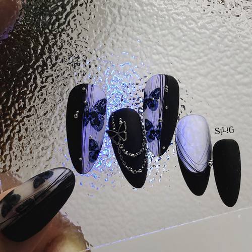 SILIG 오리지널 du 가정용 디자인 레이스 블랙 흰 나비 스티커 초박형 SUPER 피트니스 네일아트 스티커