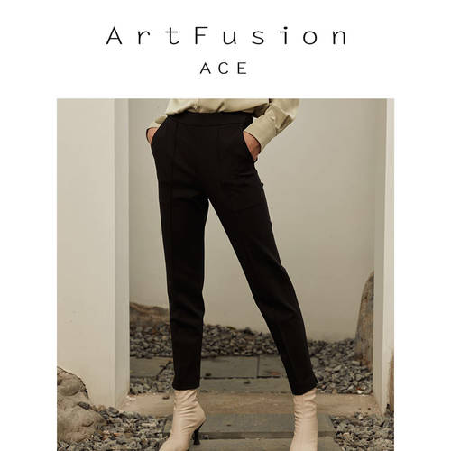 ArtFusion ACE 가을 신제품 신상 블랙 캐주얼 팬츠 바지 여성용 하이웨이스트 탄력 슬림핏 슬림핏 롱 바지 여성