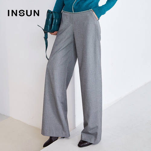 예약 판매 INSUN  겨울철 신제품 신상 패션 트렌드 오늬 무늬 와이드 팬츠 여성용 뚝 떨어지는 핏 스트레이트 핏 캐주얼 팬츠 바지 여성용 루즈핏