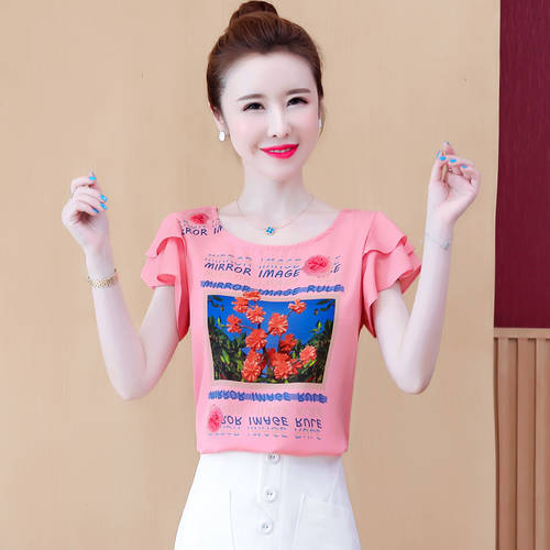시폰 셔츠 여성용 반팔 제품 유니크 스타일리쉬한 디자인 XIAOZHONG 개성화 스위트 상의  여름 지신 제품 올매치 T 작은 셔츠 셔츠