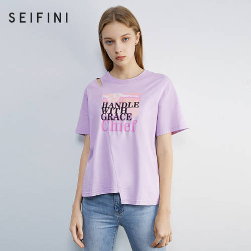 백화점 동일상품 Shi Fanli 티셔츠 T셔츠 여성용  년 신상 가을 라운드 넥 알파벳 프린팅 몸 셔츠 여성용 3B7200931