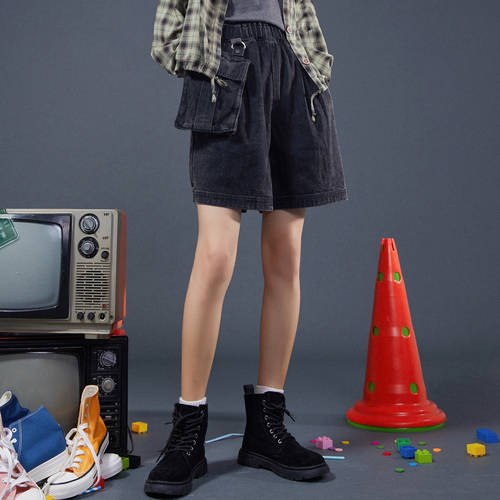 METERS/BONWE 데님 쇼트 바지 여성 한국 스타일 유행 트렌드  신제품 신상 가을 블랙 스트리트 스타일 분위기 반바지 숏팬츠 여성