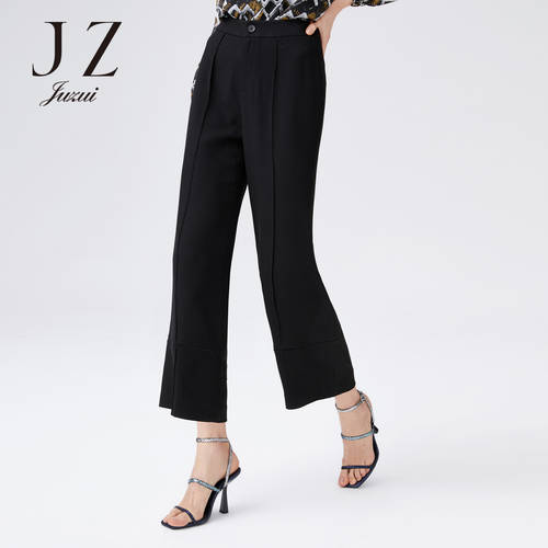 JUZUI/ 지우 지 공식 플래그십스토어  가을 신제품 신상 블랙 출퇴근용 뚝 떨어지는 핏 캐주얼 9 점 여성용 와이드 팬츠