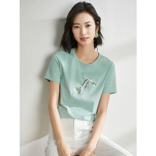 희 월드  여름옷 연보라색 컬러 상의 홍콩 스타일 자수 라운드 넥 티셔츠 대형 빅 사이즈 베이직에디션 타입 베이스 티셔츠 T셔츠