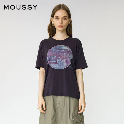 MOUSSY  가을 신제품 라운드 넥 레트로 프린팅 루즈핏 캐주얼 반팔 티셔츠 T셔츠 010DAQ90-5600