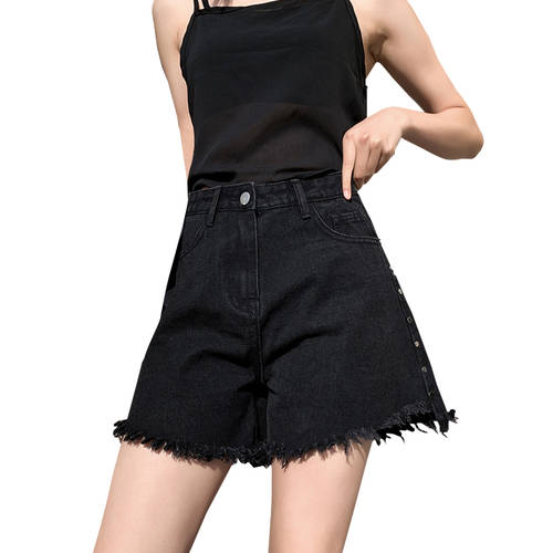  년 신상 써머 여름용 슬림한타입 블랙 데님 쇼트 바지 여성 하이웨이스트 루즈핏 슬림핏 a 자 와이드 핫팬츠 위에 걸쳐 입는
