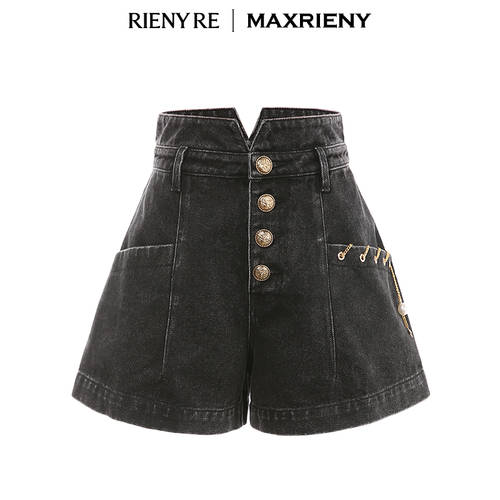 【RIENY RE 시리즈 】MAXRIENY 겨울철 신제품 신상 레트로 블랙 올매치 하이웨이스트 데님 반바지 숏팬츠 여성