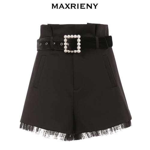 MAXRIENY 가을 신제품 신상 블랙 하이웨이스트 햅번 스타일 스트레이트 핏 바지 올매치 슬림핏 슬림핏 반바지 숏팬츠 여성