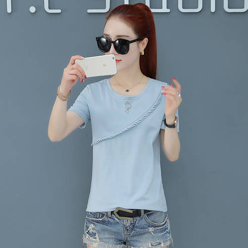  여름옷 NEW 한국어 버전 루즈핏 끈이없는 반팔 t 셔츠 여성용 대형 빅 사이즈 여성용 체하다 Shanxia 천체 셔츠 천