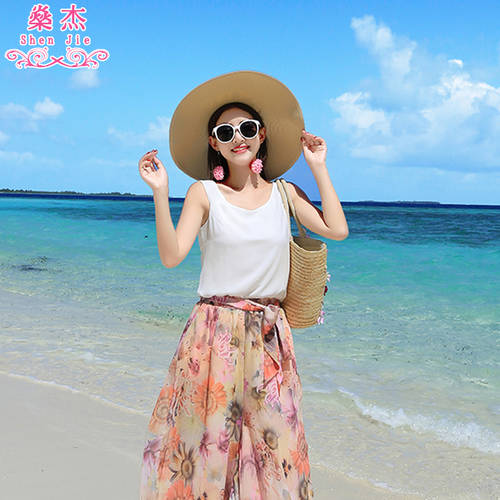 Shen Jie 해변 휴가 비치 화이트 스트랩 조끼 시폰 여성복 이너 위에 걸쳐 입는 상의 올매치 티셔츠 T셔츠