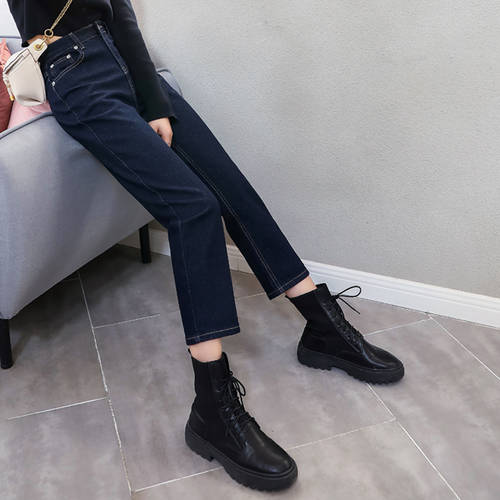 하이웨이스트 스트레이트 핏 청바지 데님팬츠 여성용  가을 신제품 신상 루즈핏 키 커보이는 슬림핏 블랙 9 점 와이드 팬츠 담배 바지