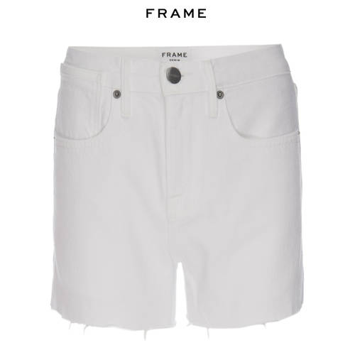 FRAME 하이웨이스트 스트레이트 핏 데님 반바지 숏팬츠 화이트 여름용 핫팬츠 루즈핏 웨이스트 디자인  여성복 신제품