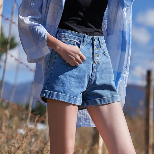 데님 쇼트 바지 높은 여성 벨트  신상 신형 신모델 봄 여름 슬림핏 루즈핏 한국판 a 단어 조수 chic 핫팬츠 위에 걸쳐 입는 요즘핫템 셀럽